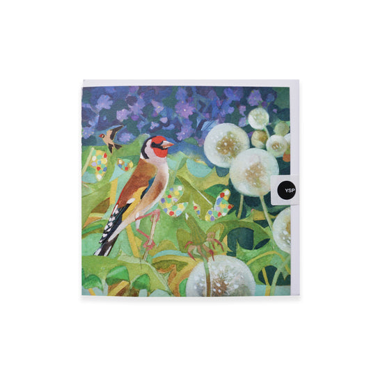 Greetings Card of a bird and flowers with 'YSP' branding on a white background