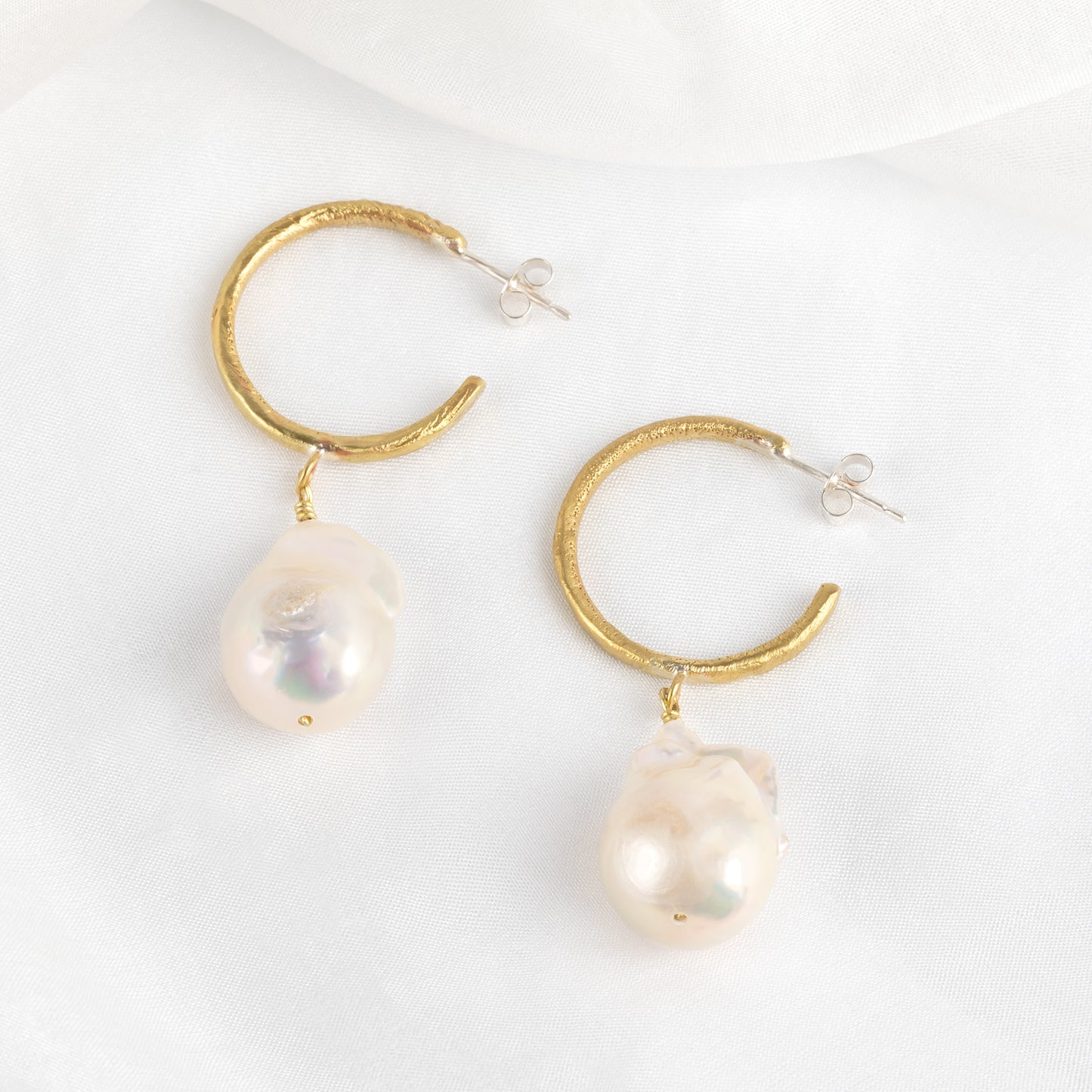 Juliet Barratt: Brass Hoop and Pearl Drop Earrings