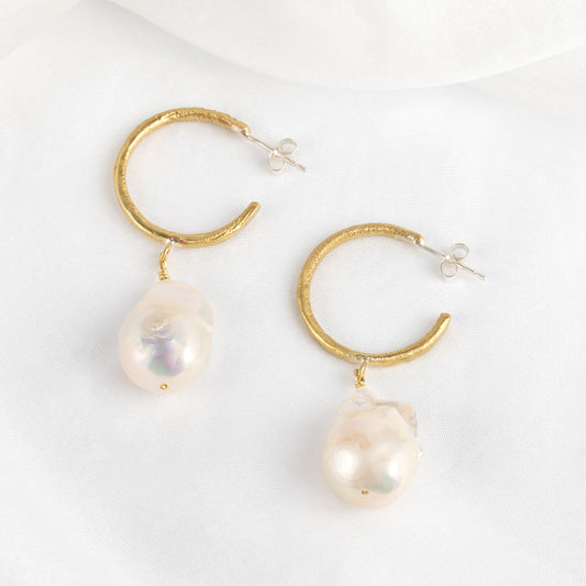 Juliet Barratt: Brass Hoop and Pearl Drop Earrings