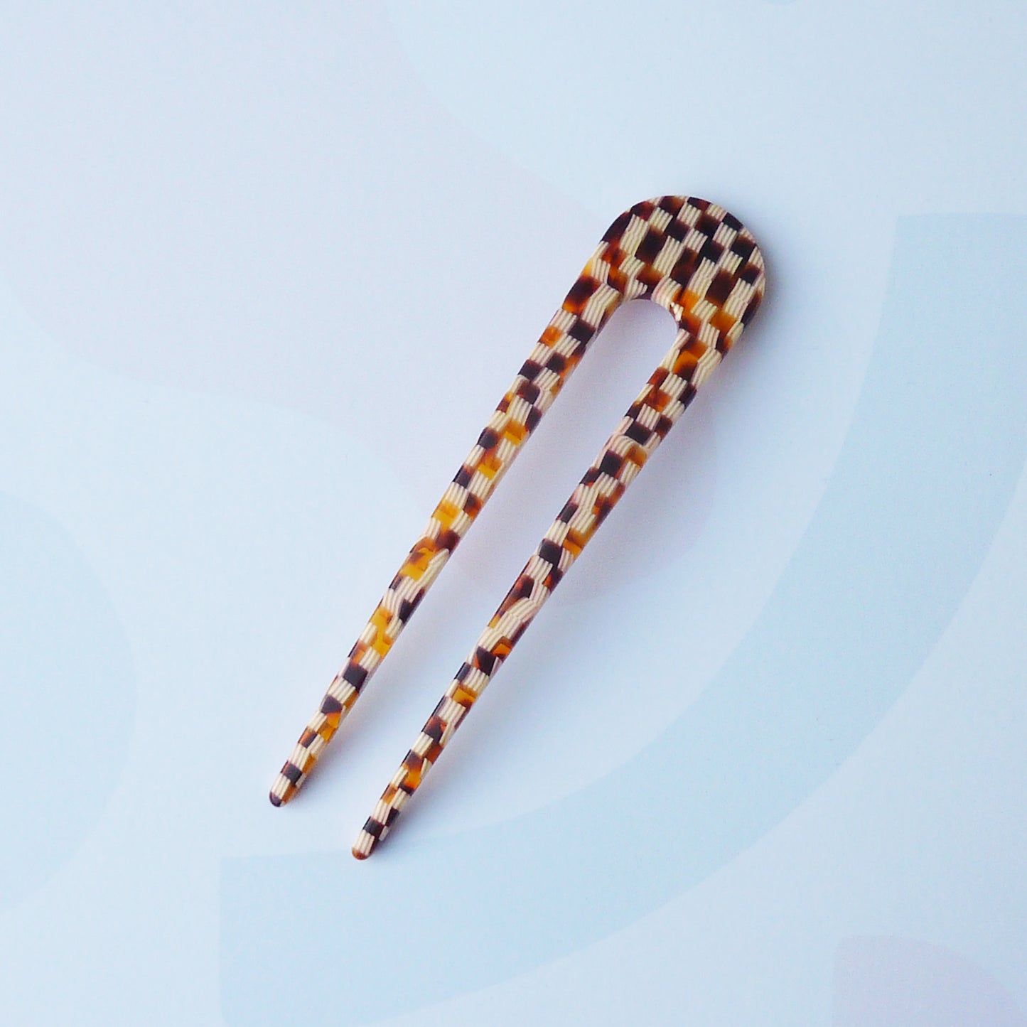 brown and beige checkered French hair pin