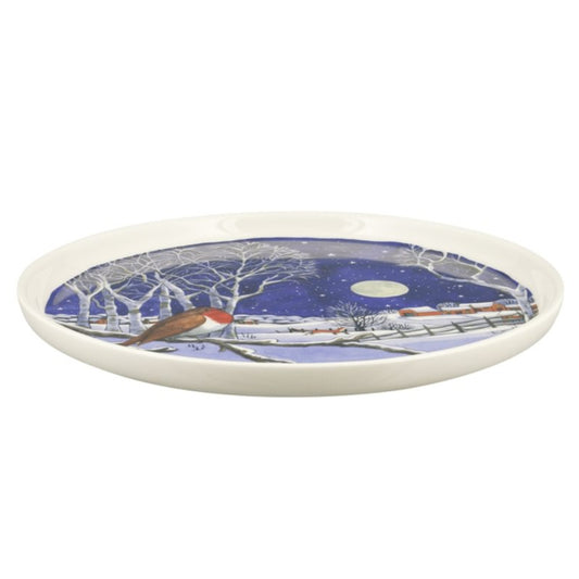 Decorative plate with a winter scene design on a white background