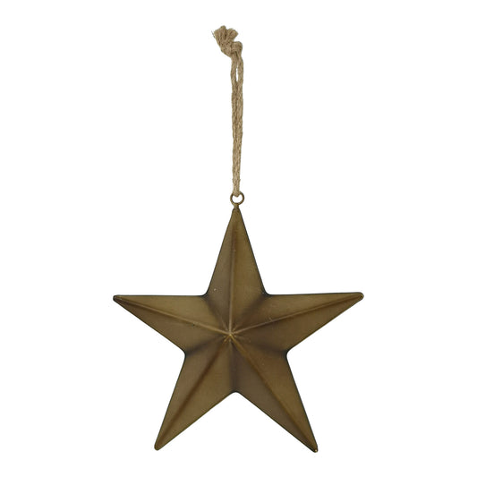 Bronze star-shaped ornament hanging on a white background