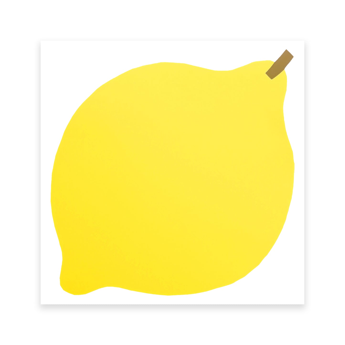 A simple illustration of a large, bright yellow lemon on a white background. The lemon has a smooth, rounded shape and a small brown stem at the top, emphasising its vibrant colour and fresh appearance.