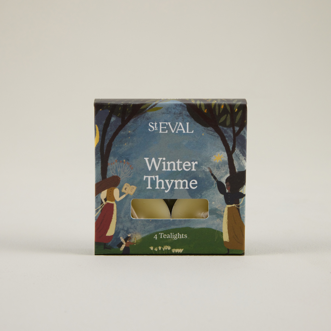 St Eval Winter Thyme tealights packaging on a white background