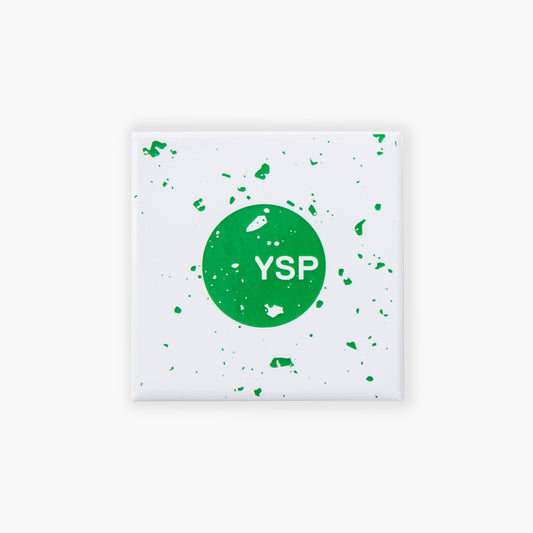 A white square fridge magnets featuring a central green circle with the letters "YSP" in white.