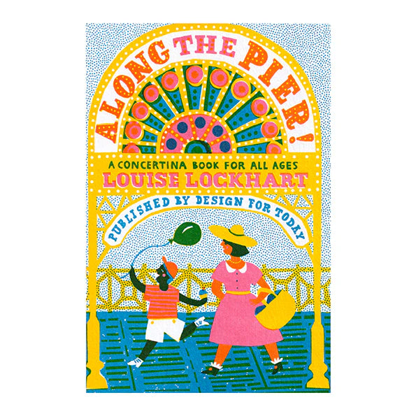 Book cover of 'Along the Pier!' with colorful design and characters on a white background