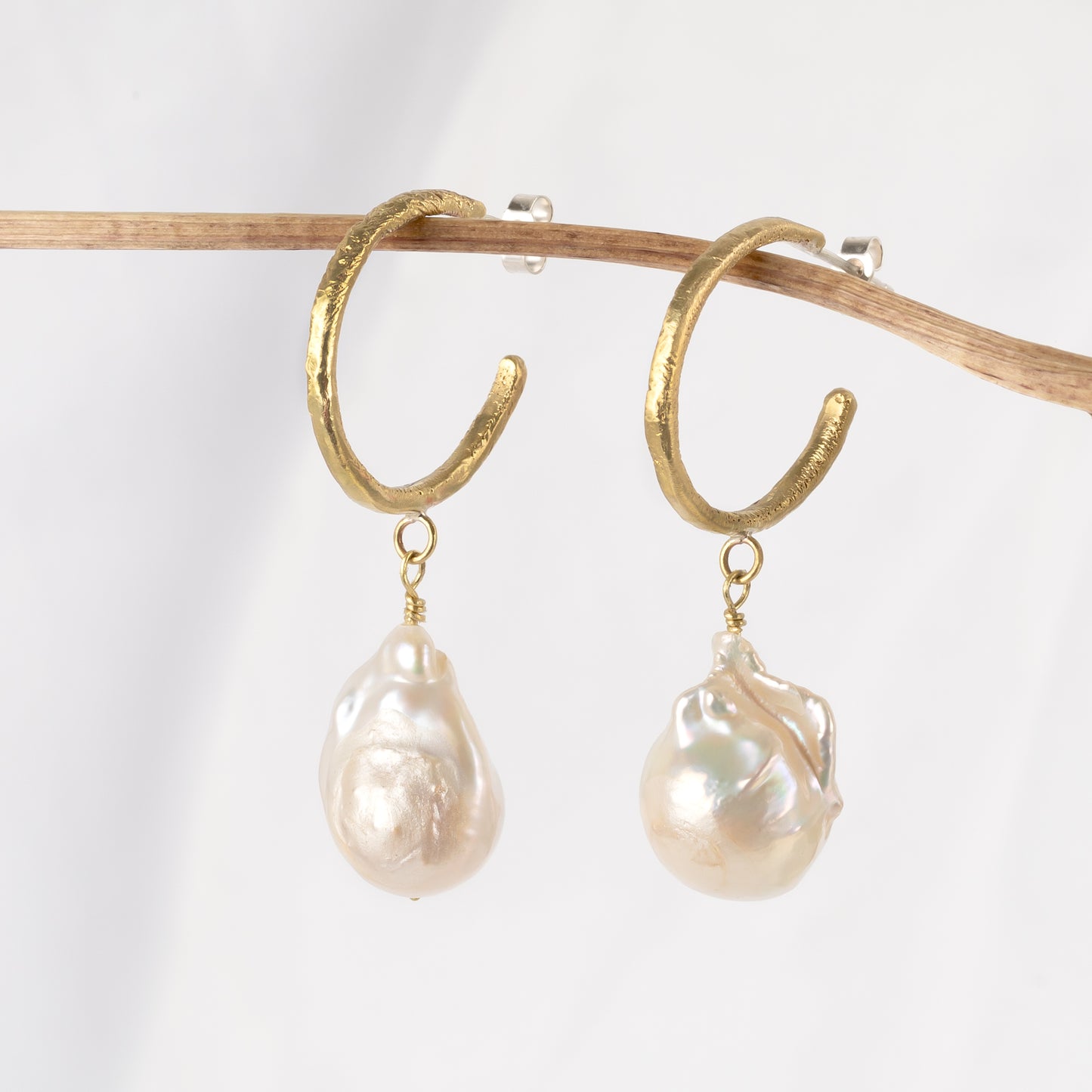 Juliet Barratt Brass Hoop and Pearl Drop Earrings