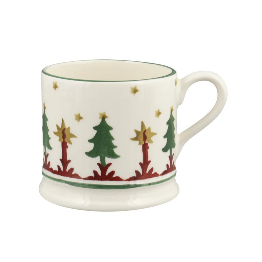 Mug with Christmas tree and star pattern on a white background