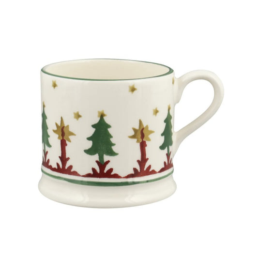 Mug with Christmas tree and star pattern on a white background