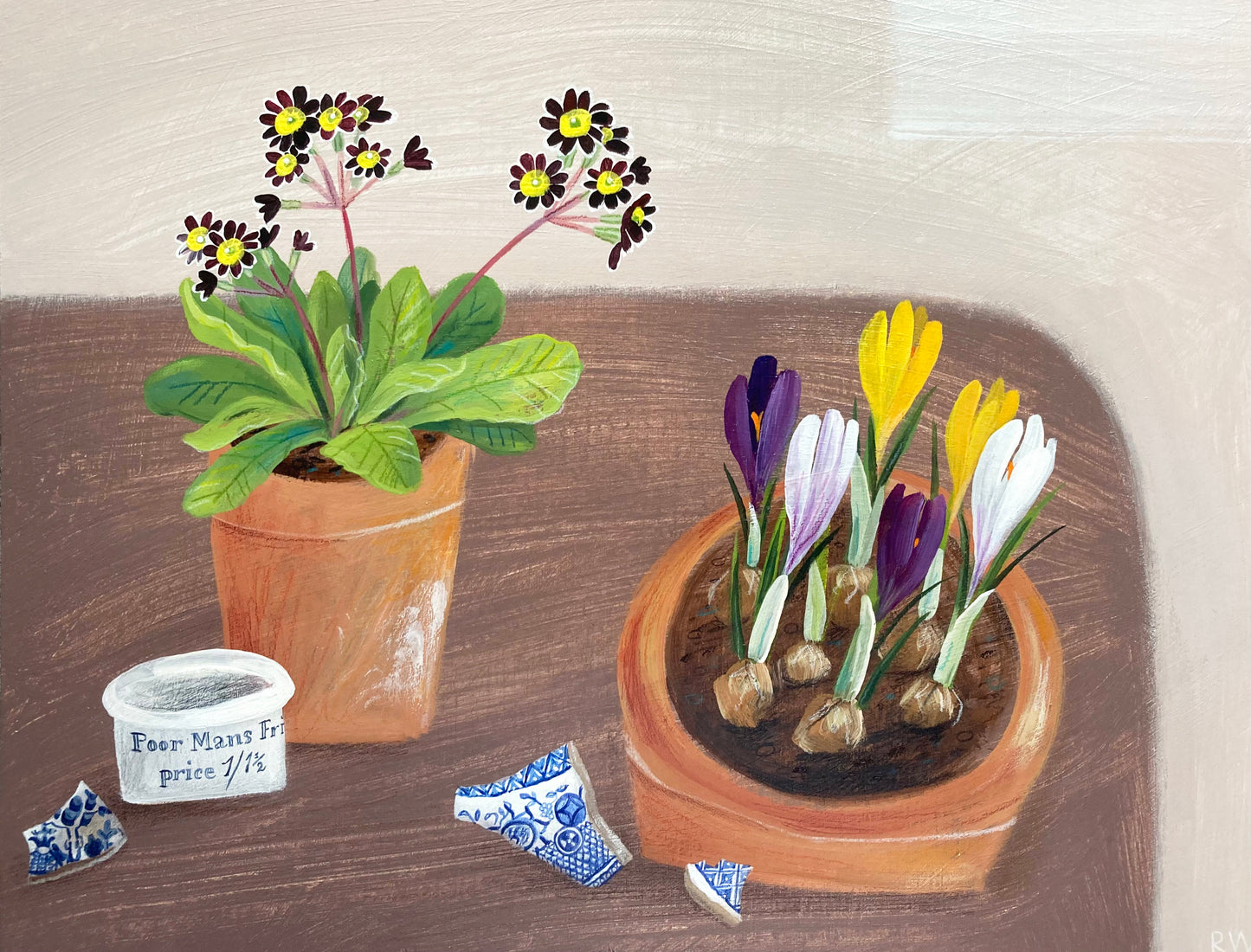 Russell Wilson: Crocus, Dark Primula And Willow Pattern