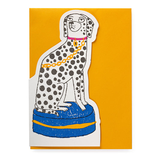 Greetings card featuring a dalmatian dog on a yellow envelope