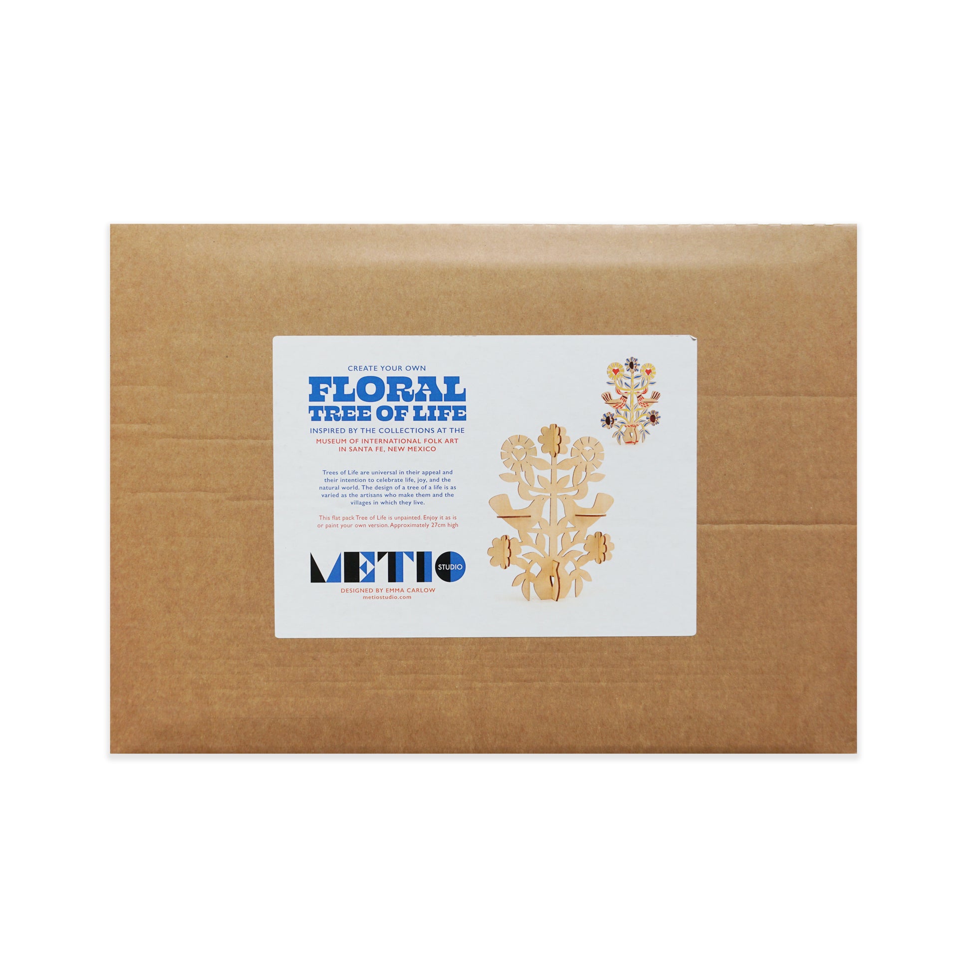 Brown rectangular cardboard envelope with a 'Floral Tree of Life' label on a white background.