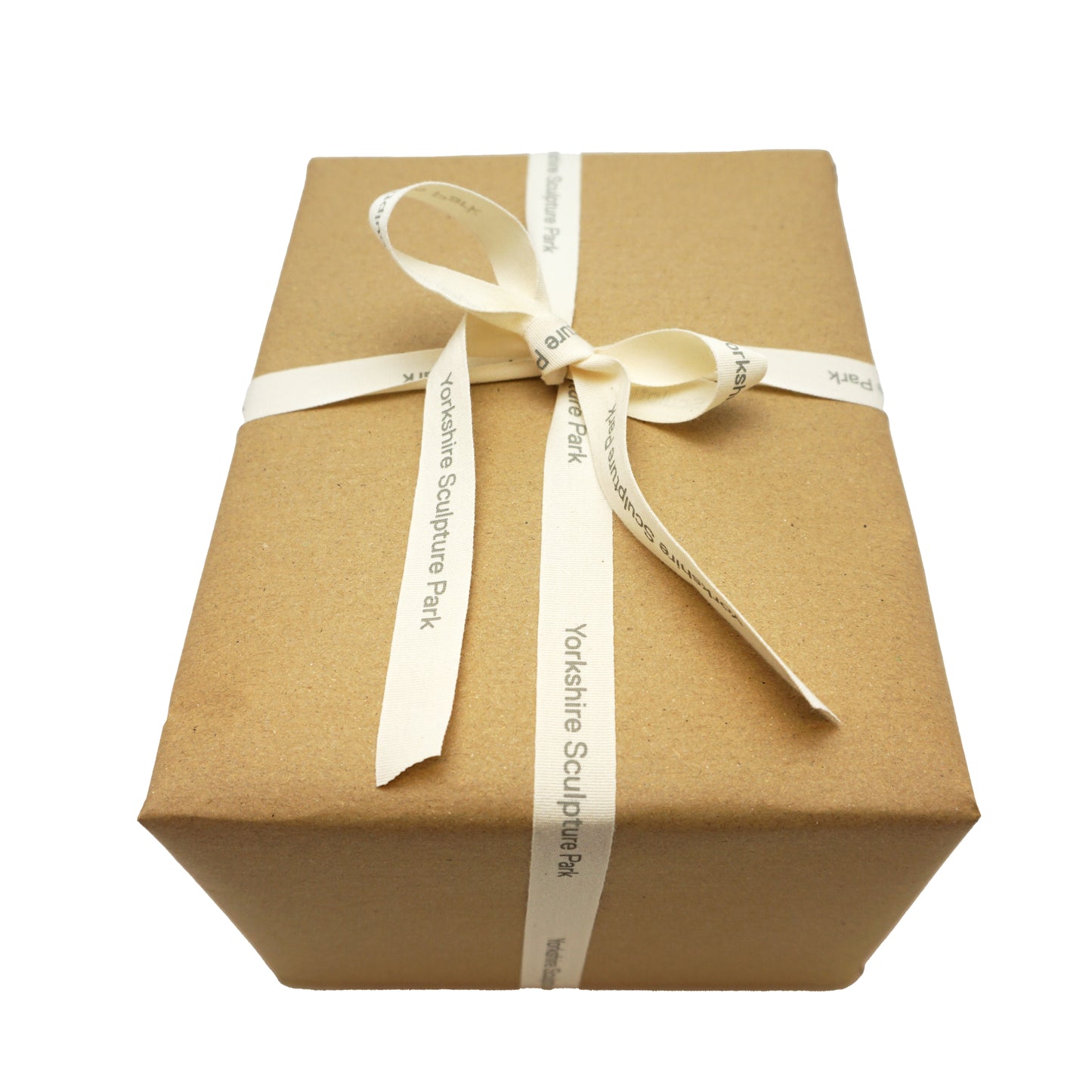 Brown gift box with a white ribbon on a white background