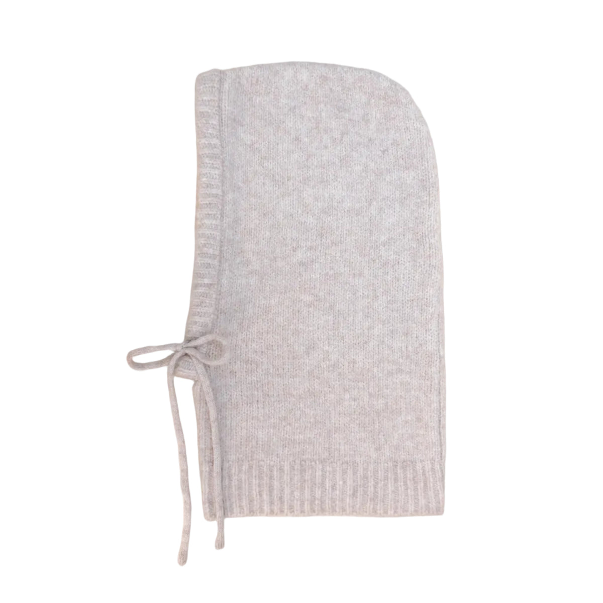 Cream knitted hooded snood on a white background