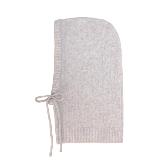 Cream knitted hooded snood on a white background