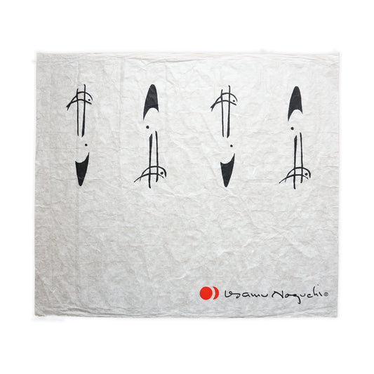 White washi paper with black abstract designs and a logo on a white background