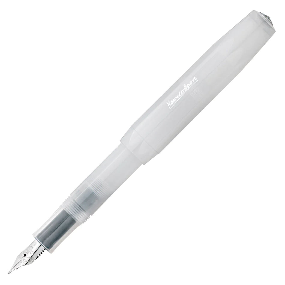 A clear Kaweco Frosted Sport Fountain Pen with an octagonal design and a cap on top.