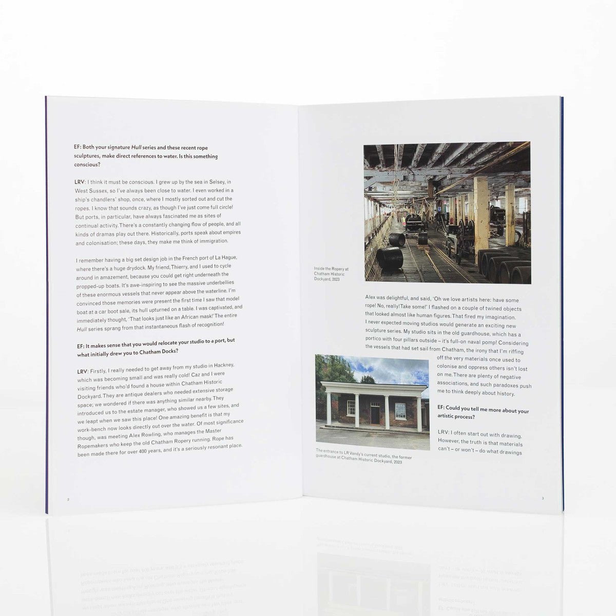 Book open to a page with text and images of an industrial setting.