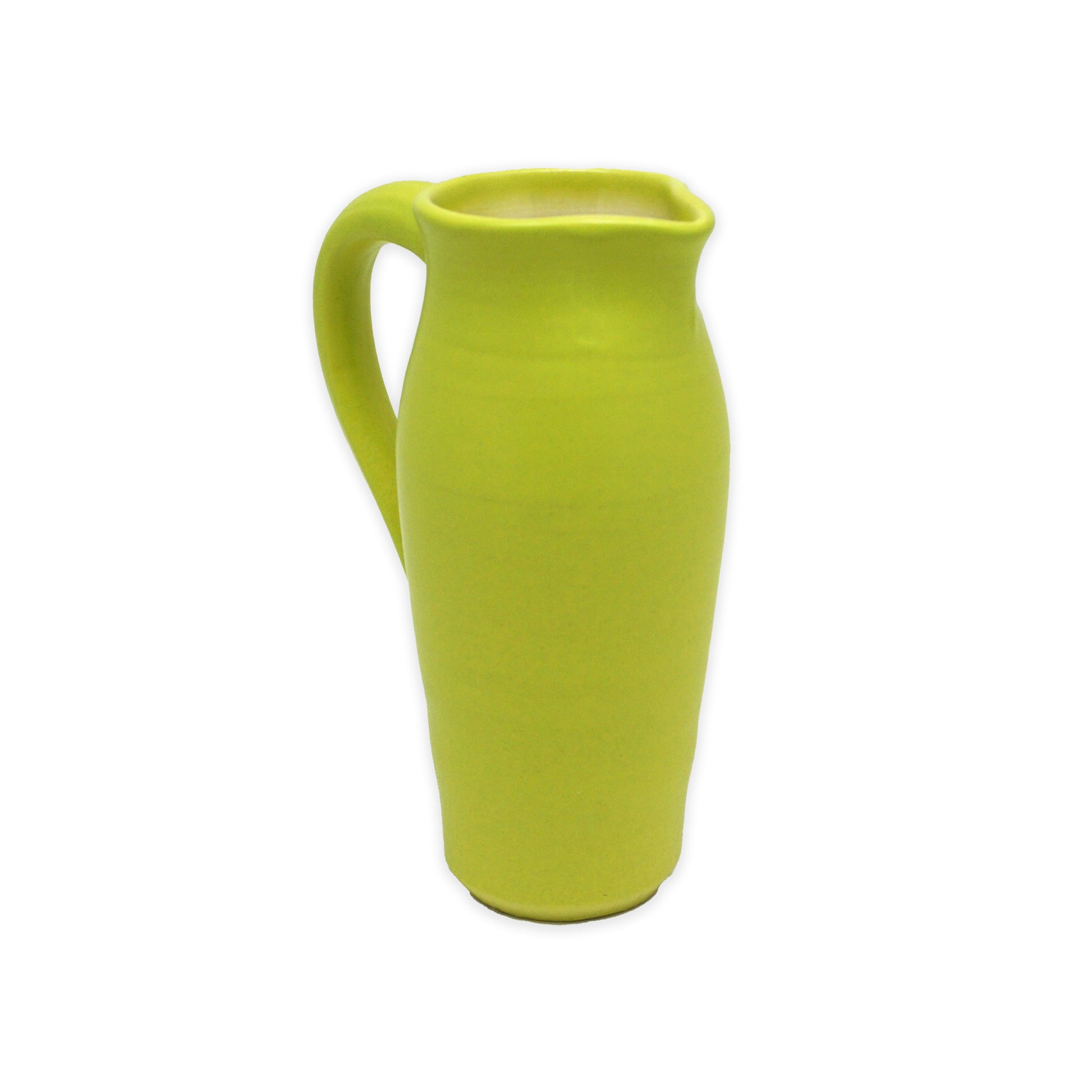 Ceramic lime green pitcher with a gradient finish on a white background