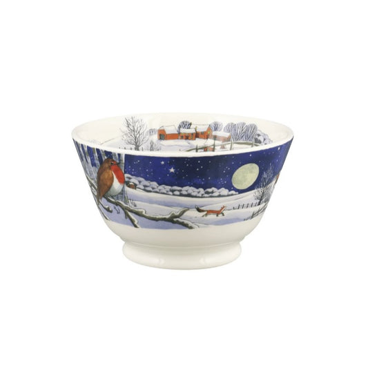 Decorative bowl with winter scene design on a white background