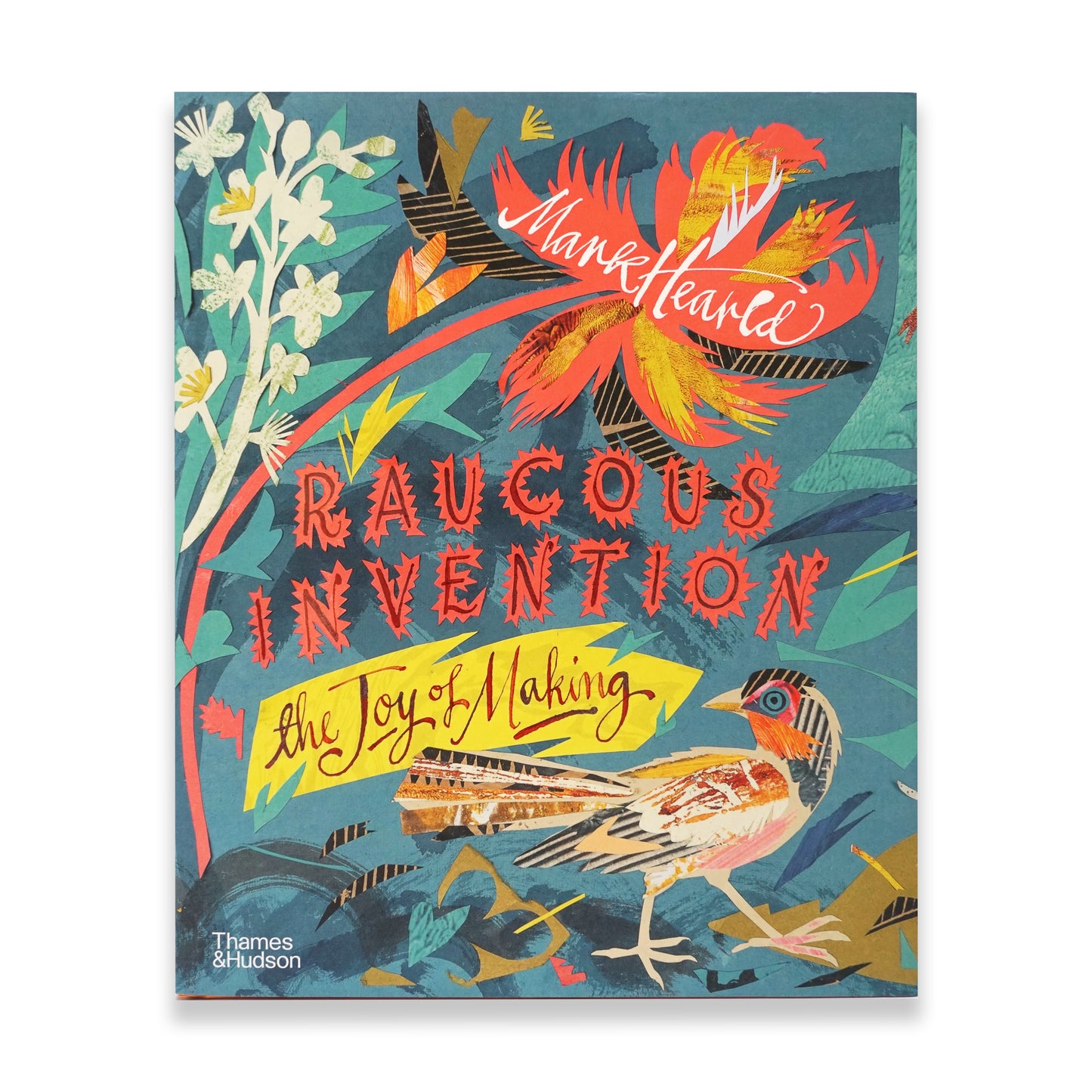 The cover of a book, featuring collage cut outs of birds, plants and flowers all in bright colours.