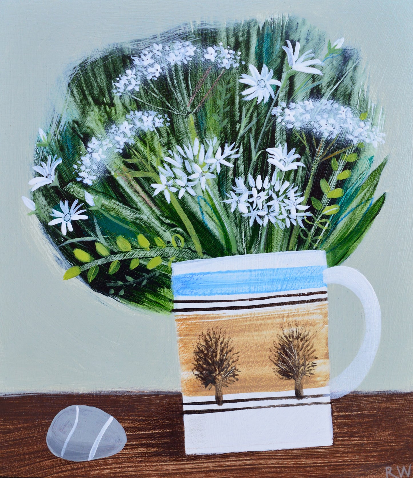 Russell Wilson: White Hedgerow Flowers, Mochaware Mug