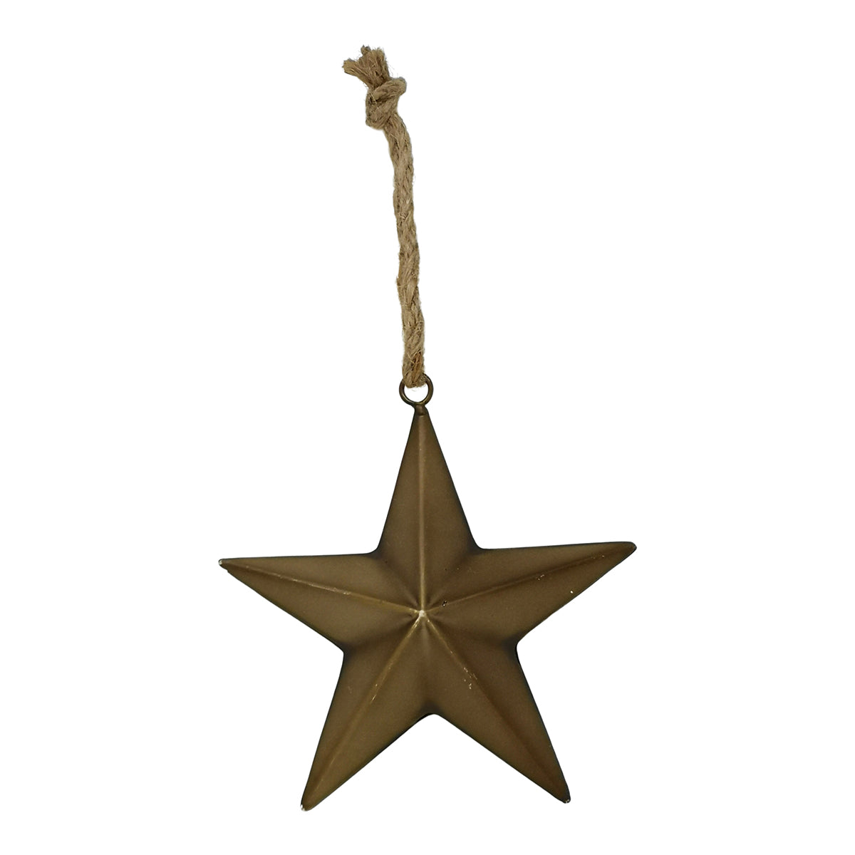 Bronze star ornament hanging on a white background