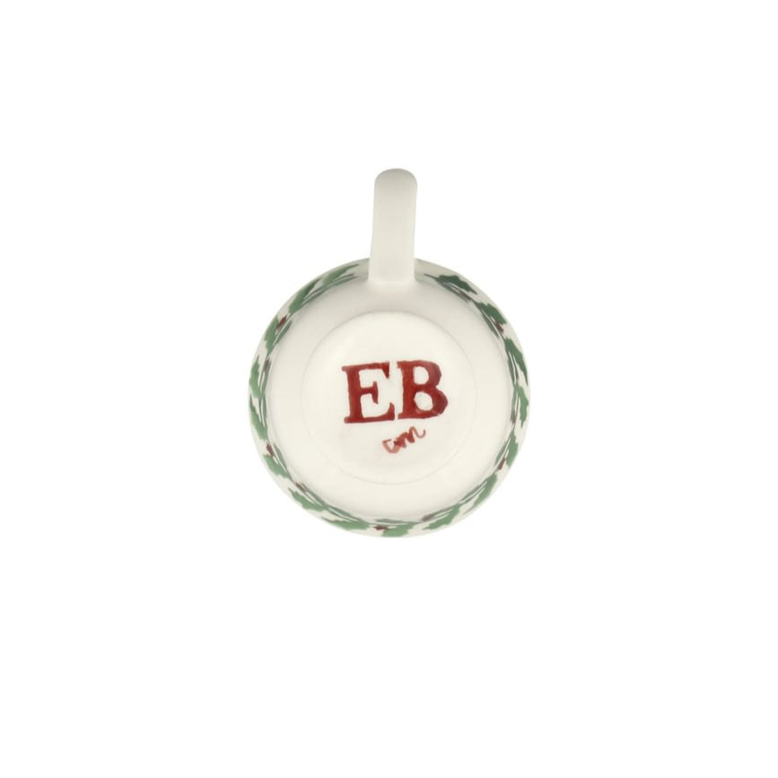 Round ceramic mug with 'EB' initials on a white background