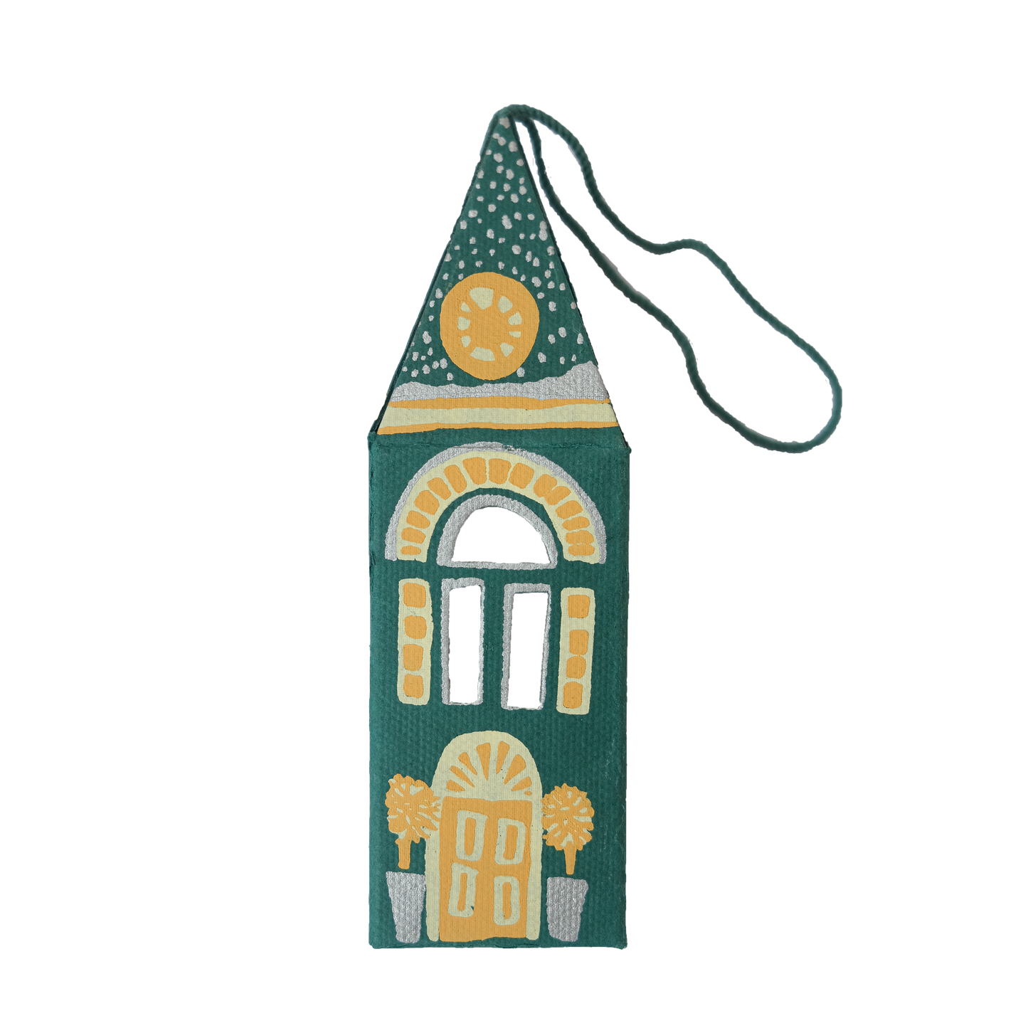 Winter steeple decoration with architectural design on a white background
