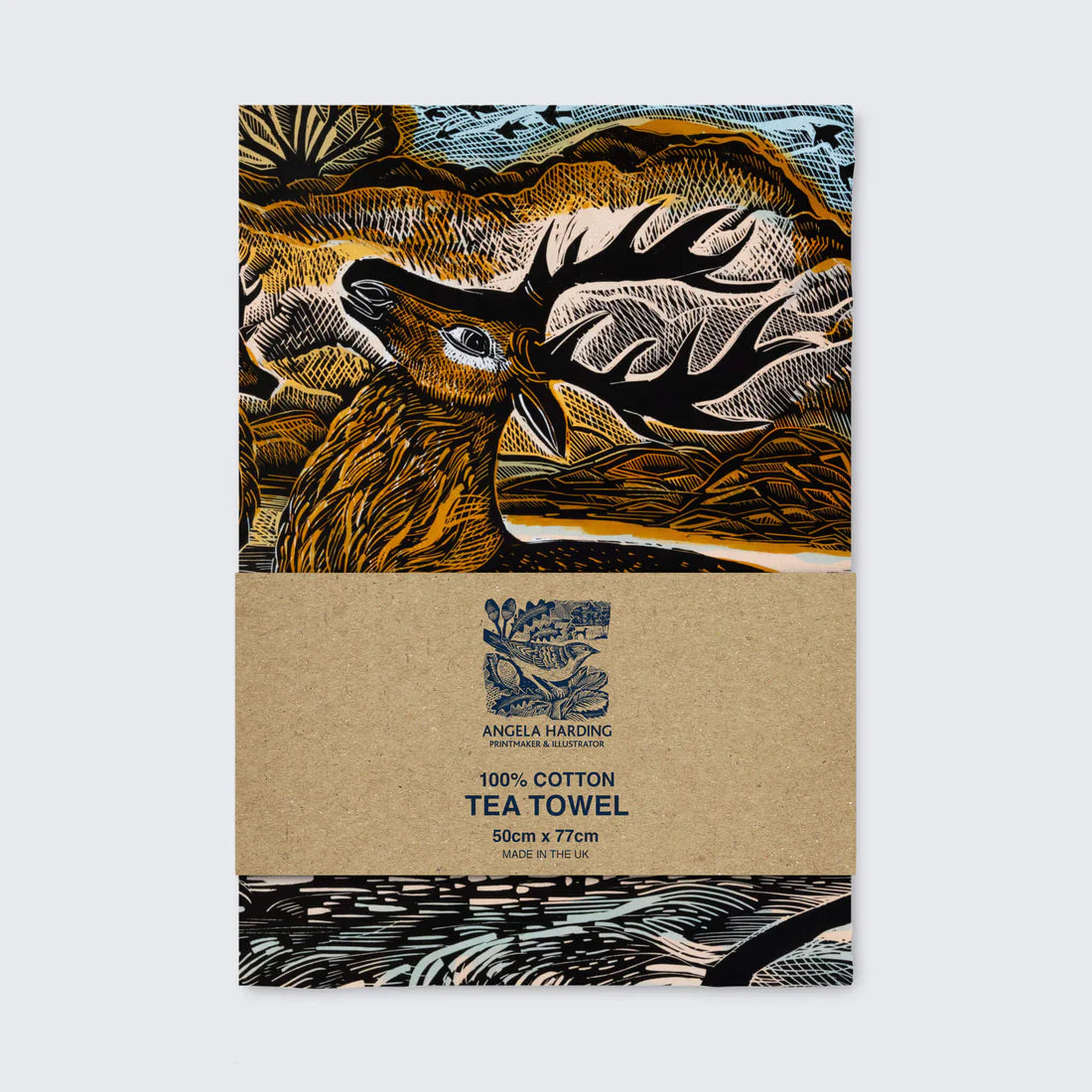 Angela Harding: Knepp Red Deer Tea Towel