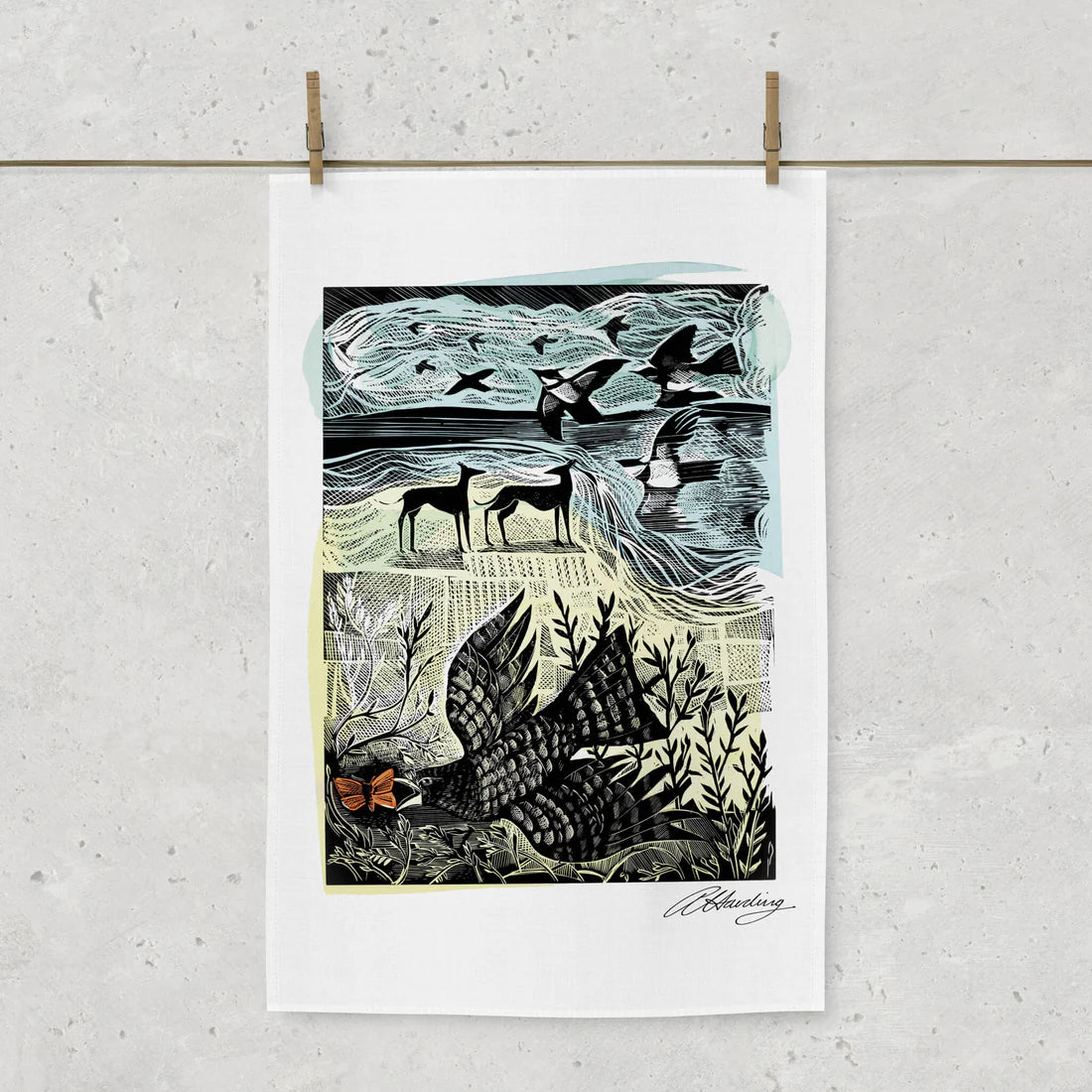 Angela Harding: Nightjar Tea Towel